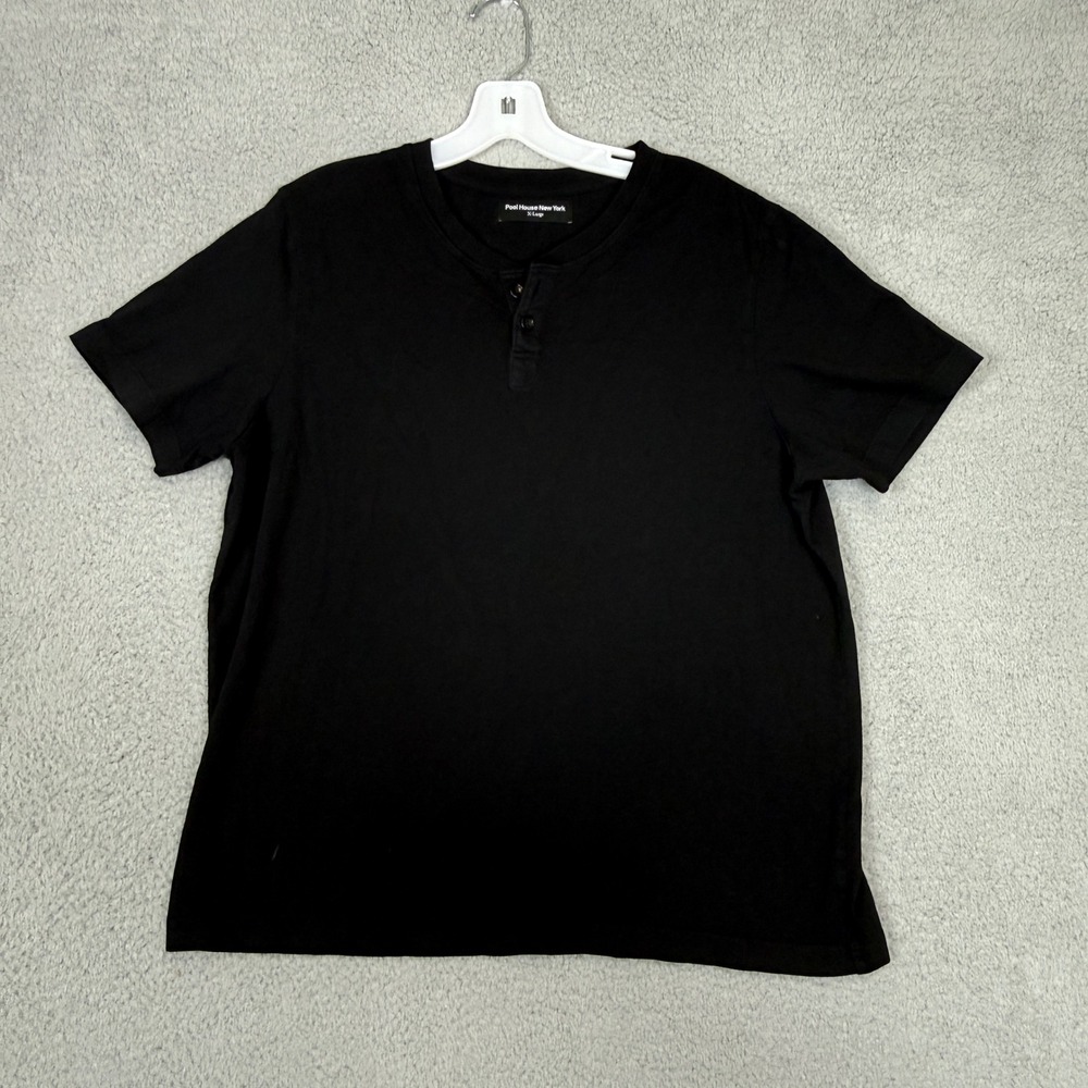 Pool House New York Mens XL Black Short Sleeve Henley Shirt Cotton Solid